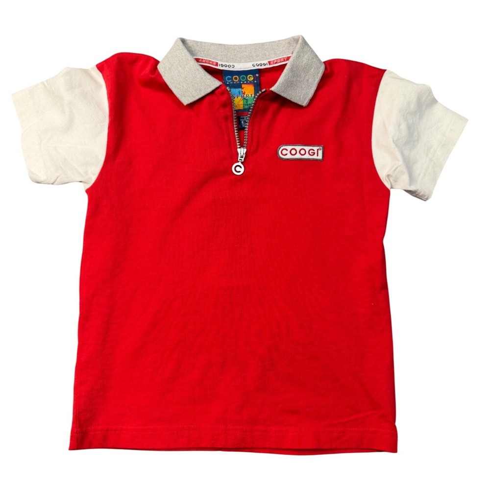 VTG Coogi Kids Red Short Sleeve Zip Polo Shirt White Sleeves Youth Size 8-10 NEW